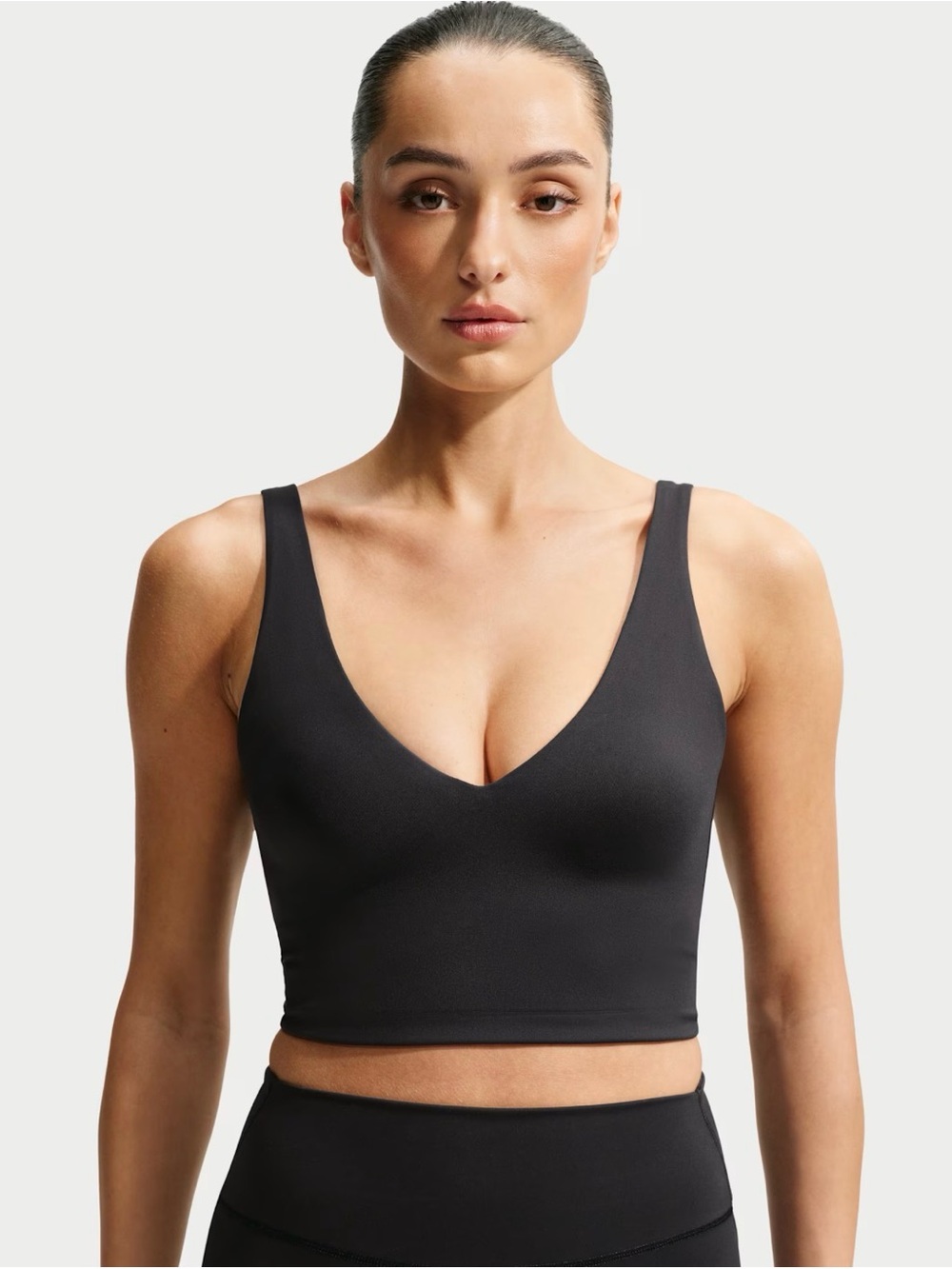 nike SKIMS MATTE V NECK LONGLINE BRA TOP MEDIUM OBSIDIAN